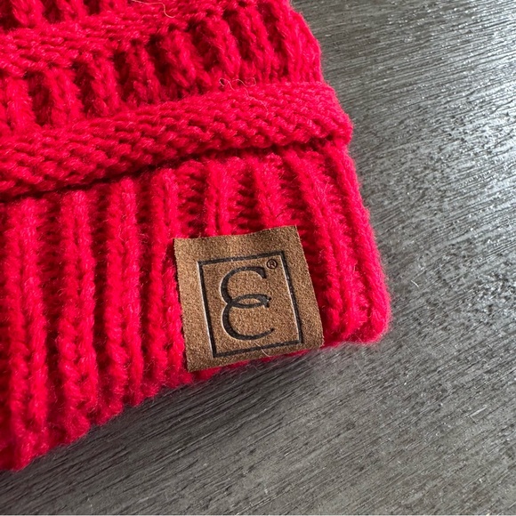 Red Knit Beanie Hat - Picture 2 of 6
